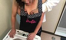 Perverted Japanese wife cheats with boss despite husband home
