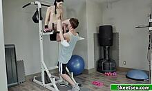 petite teen slammed doggystyle by monster cock gym