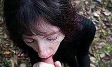 pregnant lipstick babe drags you to woods for deep sloppy blowjob