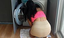 Latina Stepmom Stuck in Washer Takes Bent Over Doggystyle Pounding from Stepson