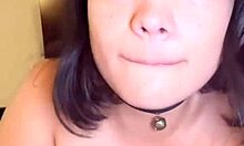 hot brunette babe sucks and strokes my cock hard close-up in bedroom