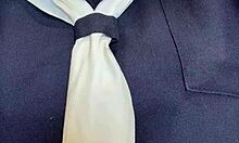 Uniform Sailor Panties Stuffed with Anal Plug Pierced Nipples Tease