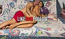 Latina couple cuddles on sofa with sensual massage leading to pussy licking and oral orgasm