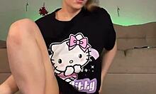 anal fisting her wet shaved pussy while masturbating on the string