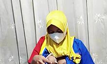 gadis hijab slips dildo into hairy pussy before work in indomaret cosplay