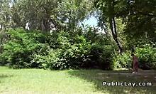 hungarian hottie gags on deepthroat pov blowjob in public park outdoors