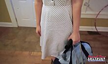 Skinny blonde coed Chelsie Rae deepthroats cumshots in shaved pussy and mouth