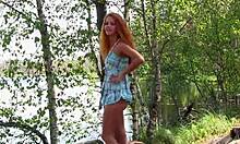 WOW! redhead teen strips NAKED deep in the FOREST!