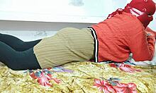 Red dress desi babe takes boyfriend's doggy pounding! 🔥🍑