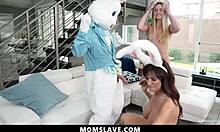 stepdaughter doubts but easter bunny freeuses her with momslave for epic holiday threesome?