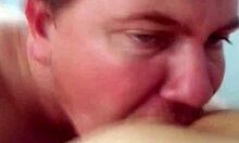 old man stepdaddy licks tight virgin pussy then fucks skinny 18+ teen condom creampie inside her wet hole