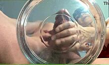 gilf with tan lines jerks huge cock then takes slowmo cumshot in water with friend watching closeup