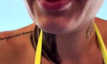 see-through bikini at beach gym piercing draws hungry stares