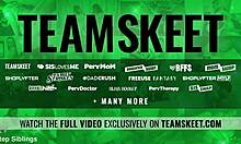 stepsiblings share double candy with shaved pussies cowgirl riding and licking