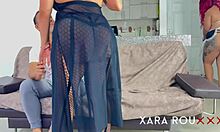 the maid gets so hot spying on her bosses' chubby ffm threesome with big tits and hairy pussy