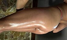 imagine xattlalust's oiled curvy butt and legs teasing in red blue panties