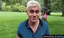 Dan's Huge Tits Big Ass Brunette Swallows Cum Bent Over Doggystyle with Vibrator Lick and Group Orgasm