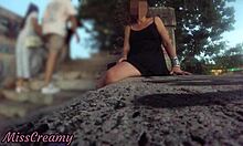 flashing groping pussy in public city center risky hidden cam!
