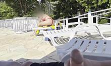 i was jerking off by the pool when this milf grabbed my monster cock and made me explode!