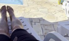 i was jerking off by the pool when this milf grabbed my monster cock and made me explode!
