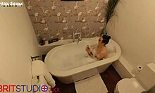 Naughty British Teen Fingering Dripping Wet Pussy in Bath While Neighbor Spies Curiously