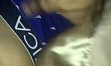 Girlfriend strokes friend's massive morning wood interracial cock close-up