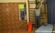 petite teen uh rides grandpa cock hard gym fuck cumshot