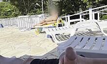 i was jerking off by the pool when this milf grabbed my monster cock and made me explode!