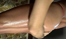 imagine xattlalust's oiled curvy butt and legs teasing in red blue panties