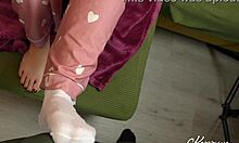 horny stepsis ruined my orgasm edging with her small 18+ feet in cute socks pajamas!