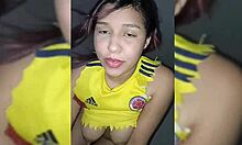 Stepsister from USA arrives in Spain with lollipop on her big natural tits, I fuck her hard