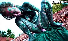 teasin my shaved ass an pussy with anal dildo... masturbatin til i gotta piss so bad!!