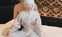 giant tits wife in cleanroom suit stripped and fingered up close homemade