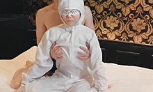 giant tits wife in cleanroom suit stripped and fingered up close homemade