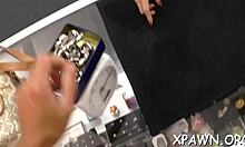 What happens when wet pussy babe seduces in shop hardcore fucking blowjob sucking action?