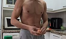 cooking tortilla naked jerking off cumming on food feels so good