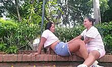 Colombian Lesbians Kiss Finger Wet Coños In Public Park Super Atrevidas