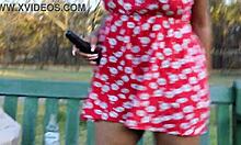 Caught dildo fucking in public park!