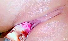 horny latina teen shoves glass dildo in wet shaved pussy at spa