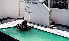 tanned wife flashes big ass then fucks black bull poolside as cuck husband watches outdoor swingers