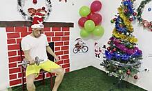 Landlady spots my muscles after party. Ready for her Christmas sex game?