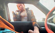 damn! stranger redhead catches car dick flash bares big tits helps cum!!