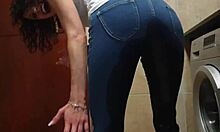 pisswhore soaks her jeans while smokin n strippin off