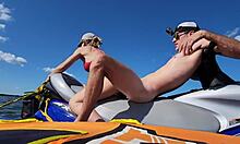 hot athletic couple bang wildly on jetski right in lake center