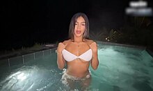 next door latina neighbor sneaks out for wild nighttime pool pounding