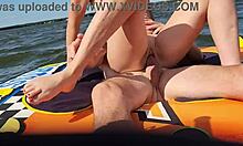 hot athletic couple bang wildly on jetski right in lake center