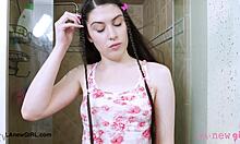 Brunette Model Takes Long Shower