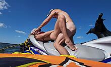 hot athletic couple bang wildly on jetski right in lake center