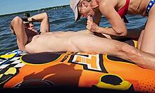 hot athletic couple bang wildly on jetski right in lake center
