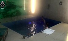 brazilian skinny wife and blonde friend double team old hubby's cock poolside threesome